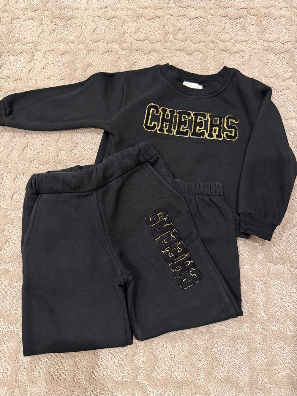GB girls Black Sweatshirt & Jogger Set with Gold "CHEERS"